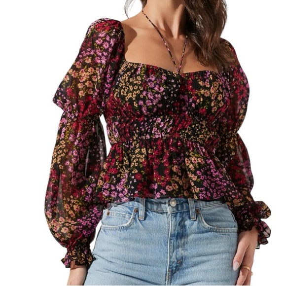 Astr Tops - ASTR Bloomfield Floral Crop Top Large Peasant Cottage Romantic Festival Boho